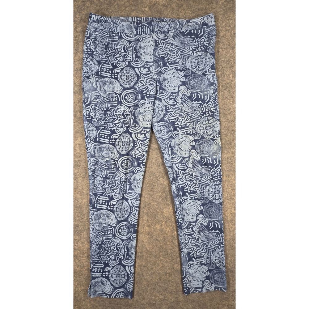 Peck & Peck Blue White Tribal Geometric Ankle Pants Size 10 Side Zip Slim Fit